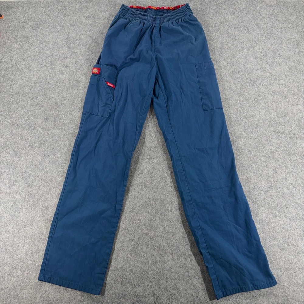 Dickies Blue Cargo Scrub Pants Elastic Waist Womens XS Straight Leg